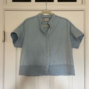 Tuckernuck Light Wash Denim Trapunto Stitch Sofia Shirt